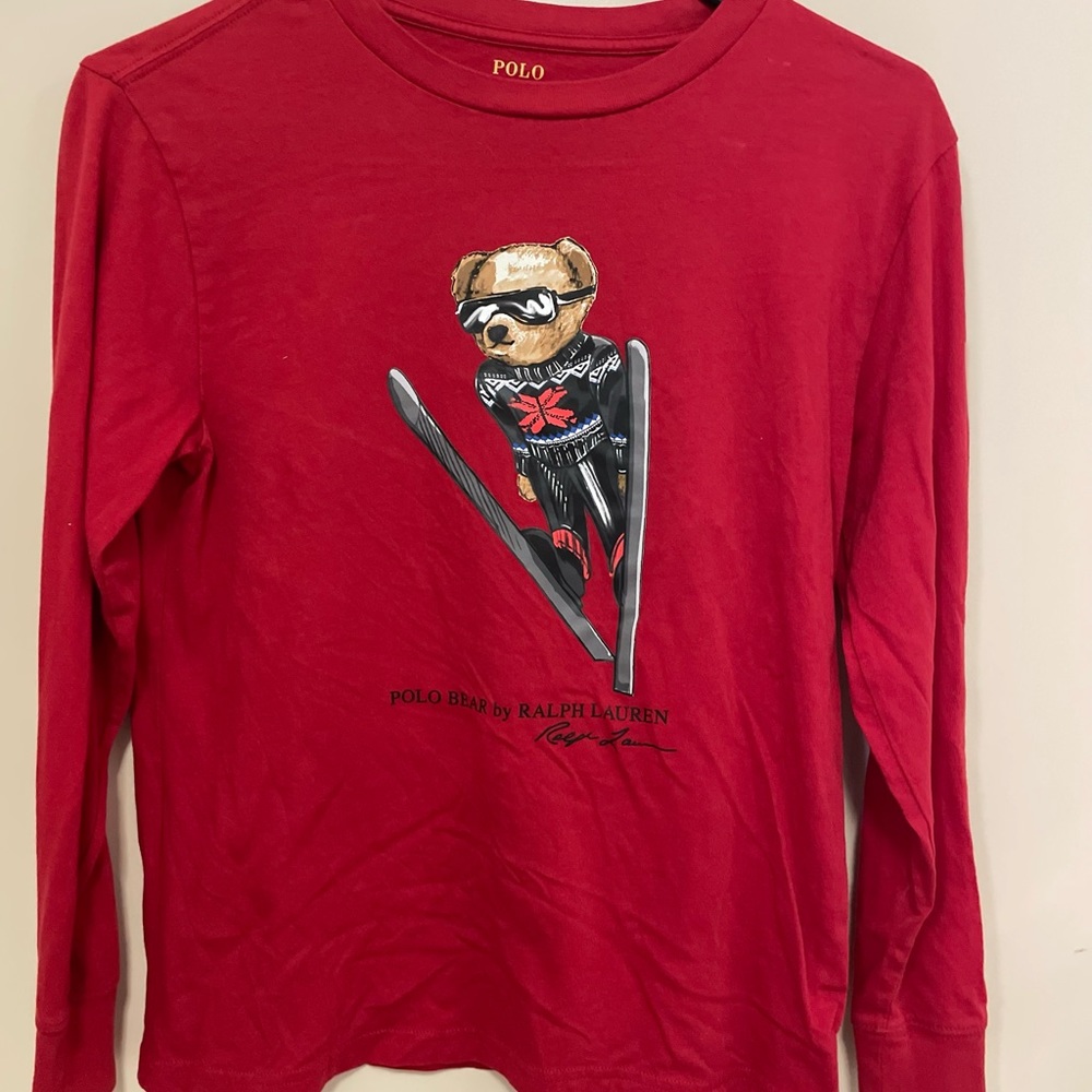 Polo by Ralph Lauren Red Long Sleeve Tee with Ski Bear Graphic